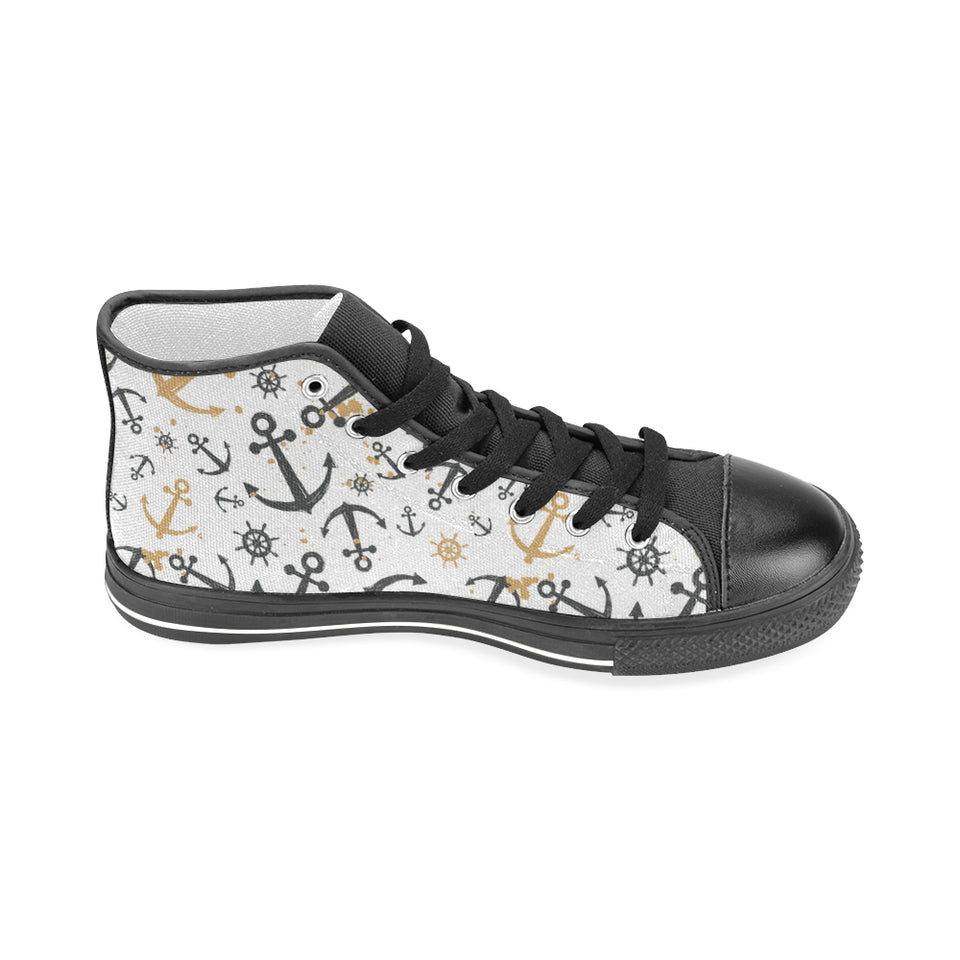Anchors Rudders pattern Men's High Top Canvas Shoes Black