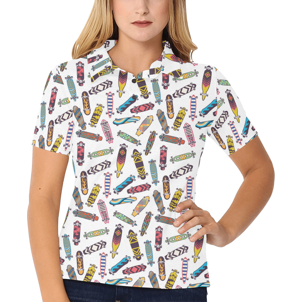 Skate Board Pattern Print Design 05 Women's All Over Print Polo Shirt