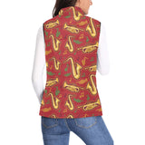 Saxophone cornet pattern red background Women's Padded Vest