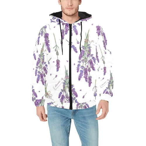 lavender flower design pattern Men's Padded Hooded Jacket