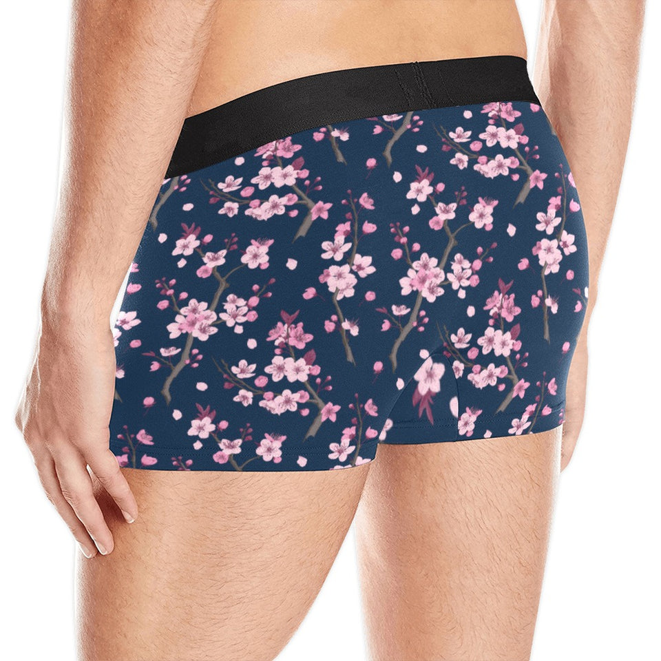 Pink sakura cherry blossom blue background Men's All Over Print Boxer Briefs Men's Underwear