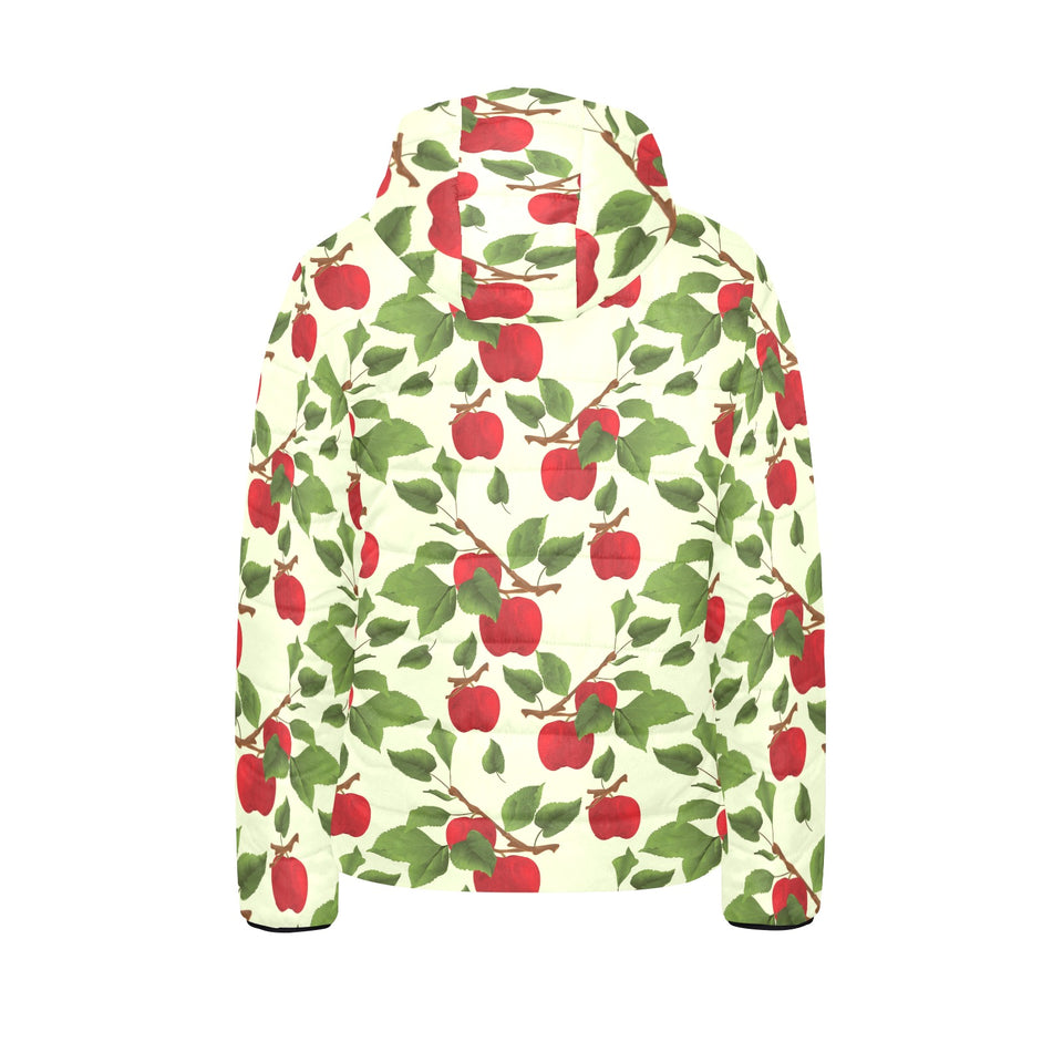 Red apples leaves pattern Kids' Boys' Girls' Padded Hooded Jacket