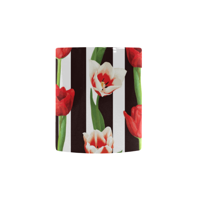 red and white tulips pattern Morphing Mug Heat Changing Mug