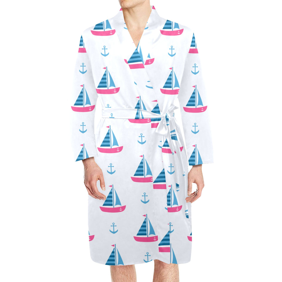 Sailboat anchor pattern Men's Long Sleeve Belted Night Robe
