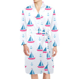 Sailboat anchor pattern Men's Long Sleeve Belted Night Robe