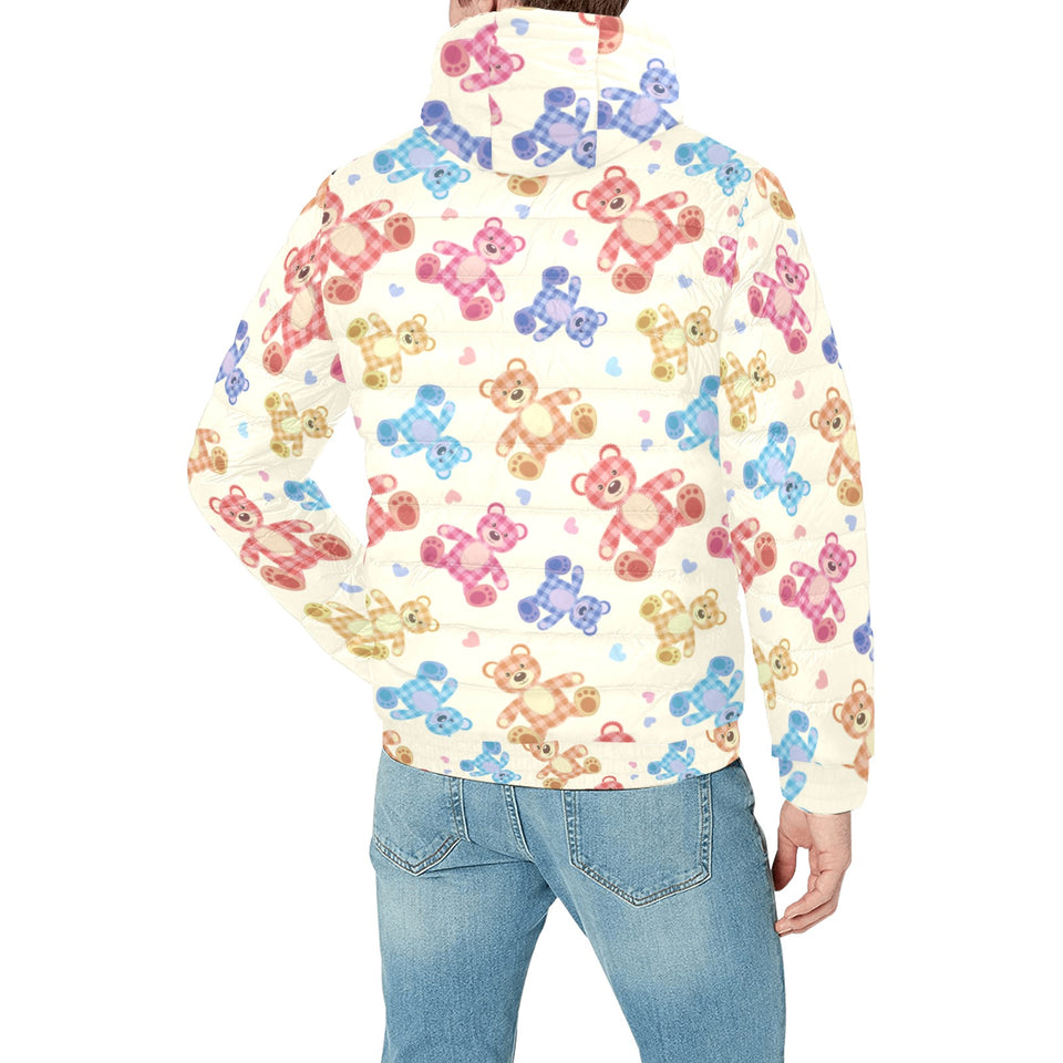 Teddy Bear Pattern Print Design 05 Men's Padded Hooded Jacket