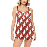 Fire flame symbol design pattern Chest Sexy Pleated Two Piece Swim Dress