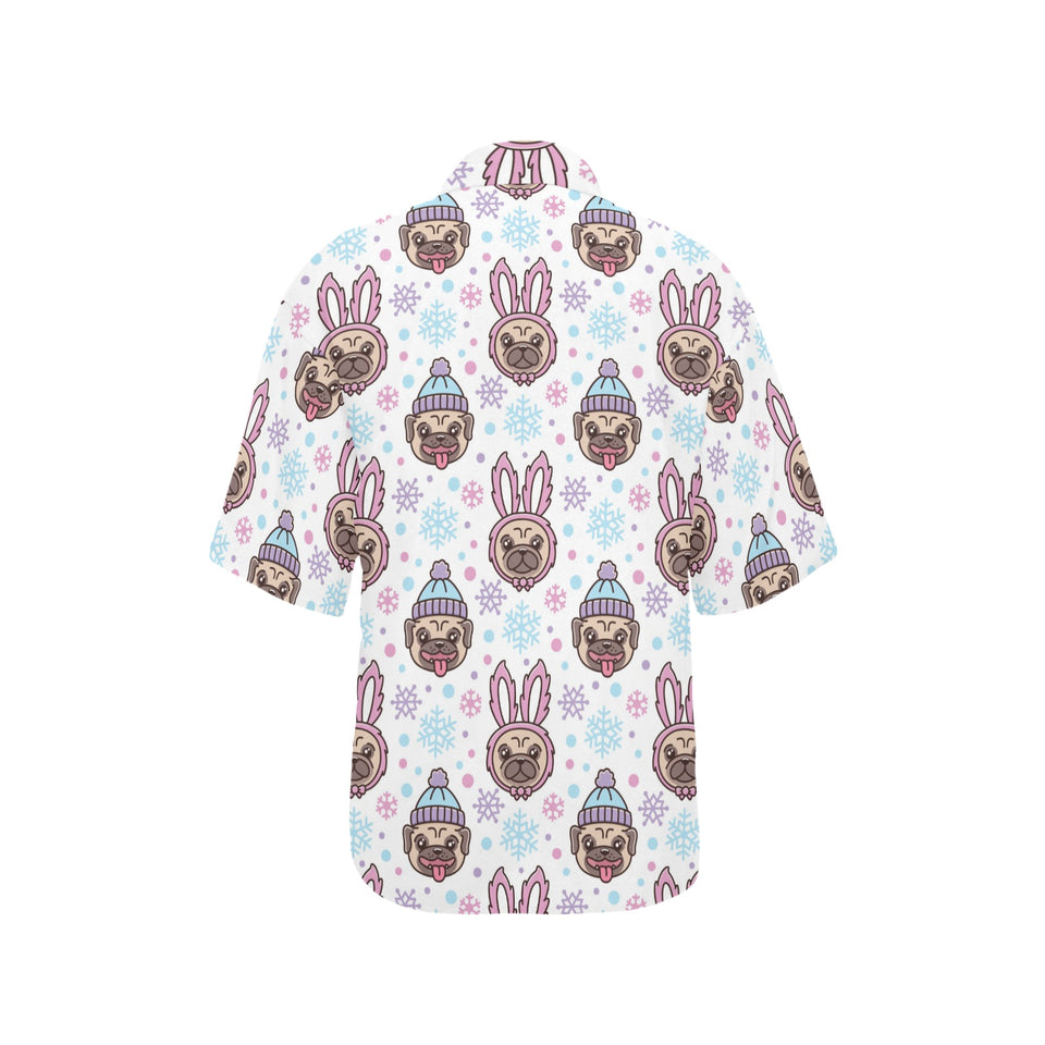 Cute pug hat rabbit costume pattern Women's All Over Print Hawaiian Shirt