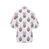 Cute pug hat rabbit costume pattern Women's All Over Print Hawaiian Shirt