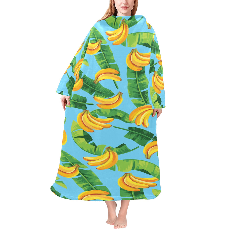 banana leaves banana design pattern Blanket Robe with Sleeves