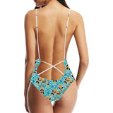 Cute sea otters fishe sea urchin pattern Women's One-Piece Swimsuit