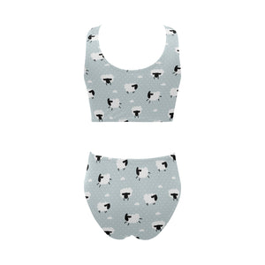 Sheep polka dot cloud pattern Chest Bowknot High Waisted Bikini Swimsuit