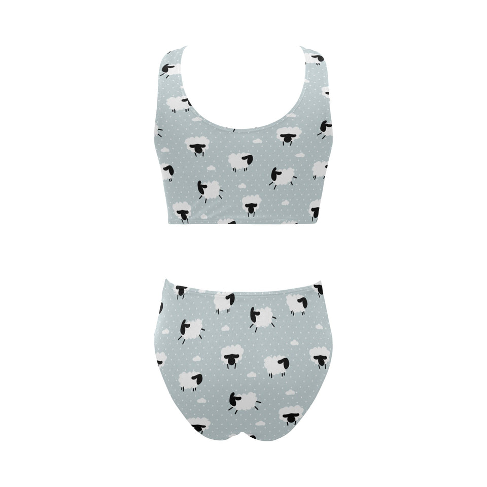 Sheep polka dot cloud pattern Chest Bowknot High Waisted Bikini Swimsuit