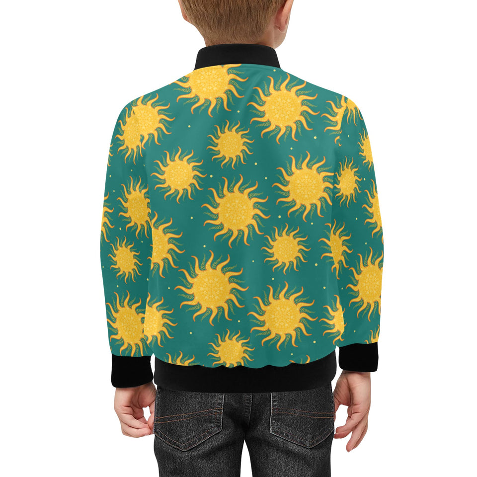 Sun green background Kids' Boys' Girls' Bomber Jacket