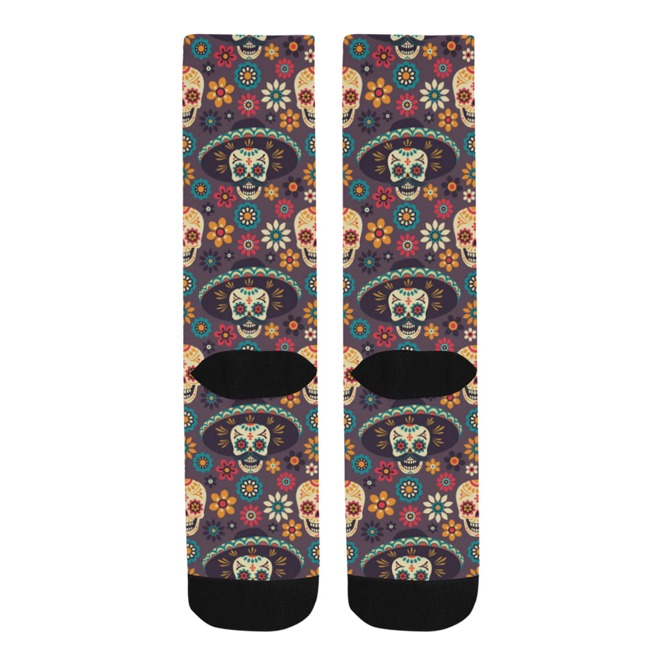 Sugar skulls flower maxican pattern Crew Socks
