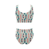 Surfboard Pattern Print Design 02 Chest Bowknot High Waisted Bikini Swimsuit