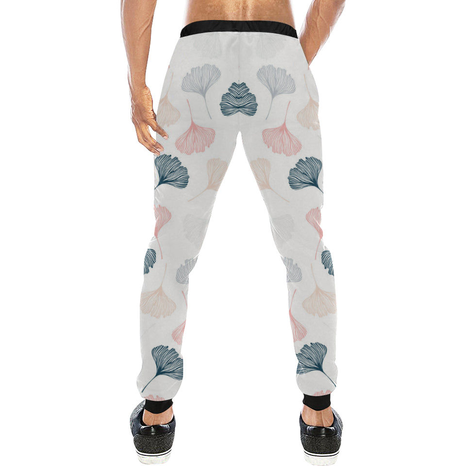 Black Gray Cream coral ginkgo leaves pattern Unisex Casual Sweatpants