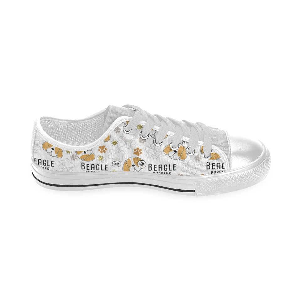 Cute beagle dog pattern background Men's Low Top Shoes White