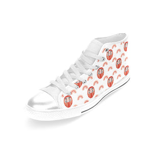 Daruma japanese wooden doll design pattern Women's High Top Canvas Shoes White