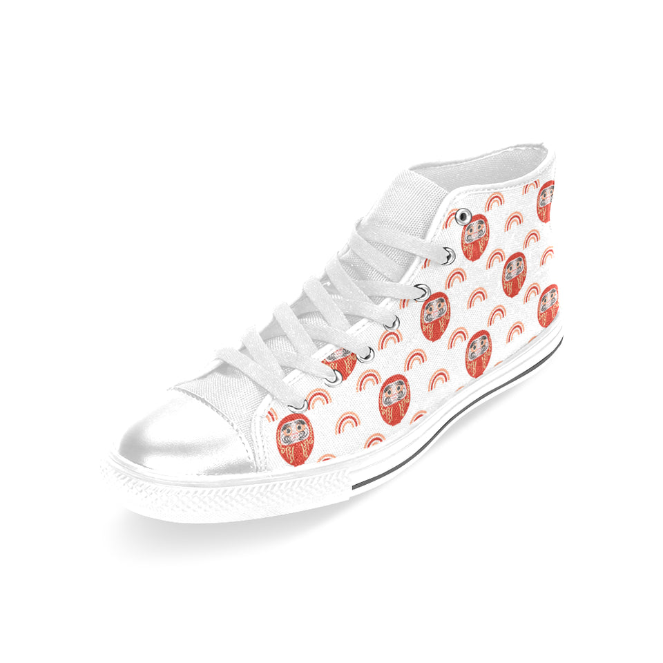 Daruma japanese wooden doll design pattern Women's High Top Canvas Shoes White