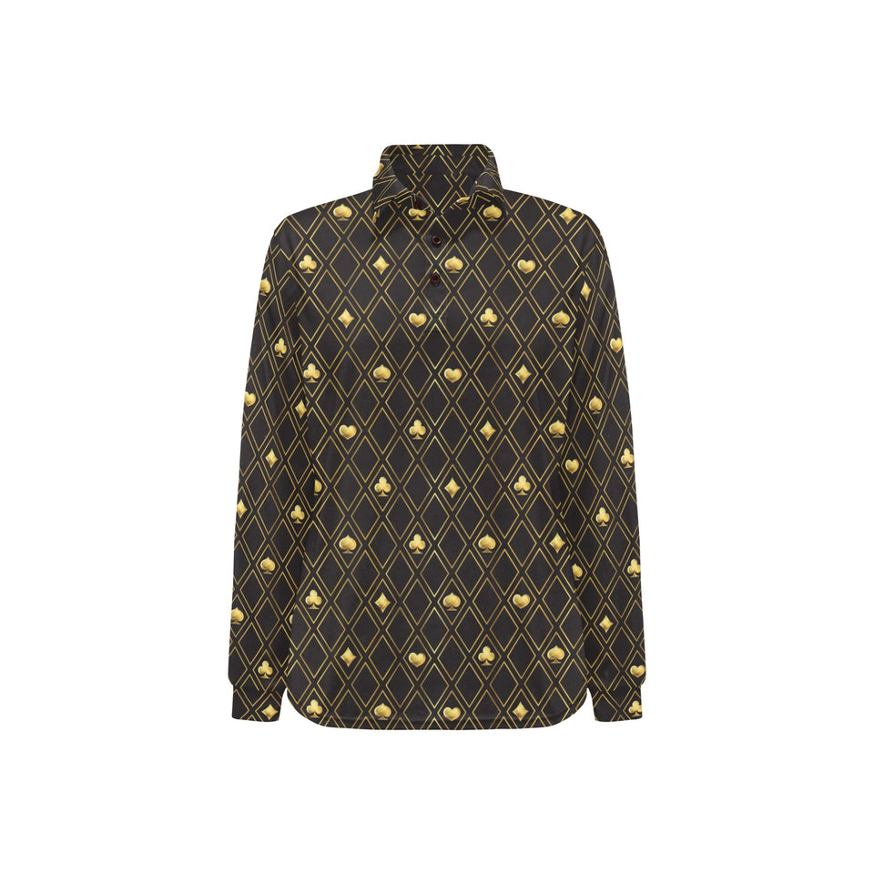 Casino Cards Suits Pattern Print Design 01 Women's Long Sleeve Polo Shirt
