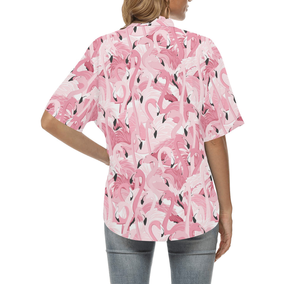 Pink flamingos pattern background Women's All Over Print Hawaiian Shirt
