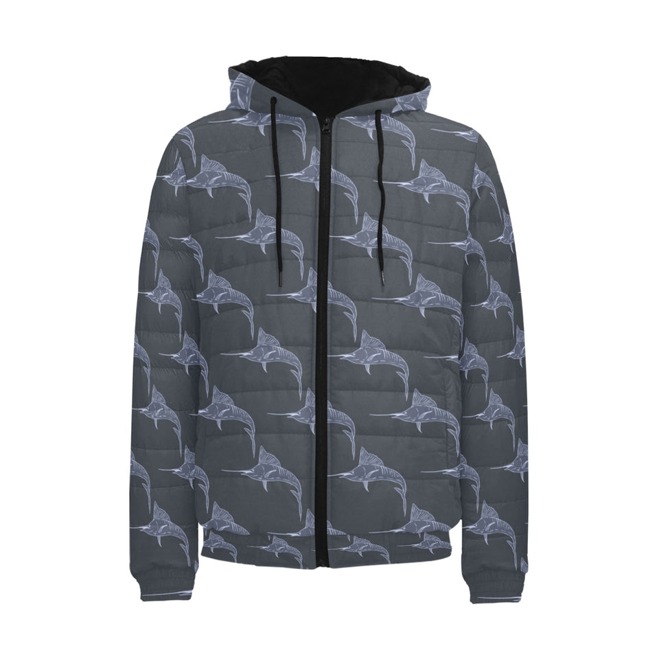Swordfish Pattern Print Design 03 Men's Padded Hooded Jacket