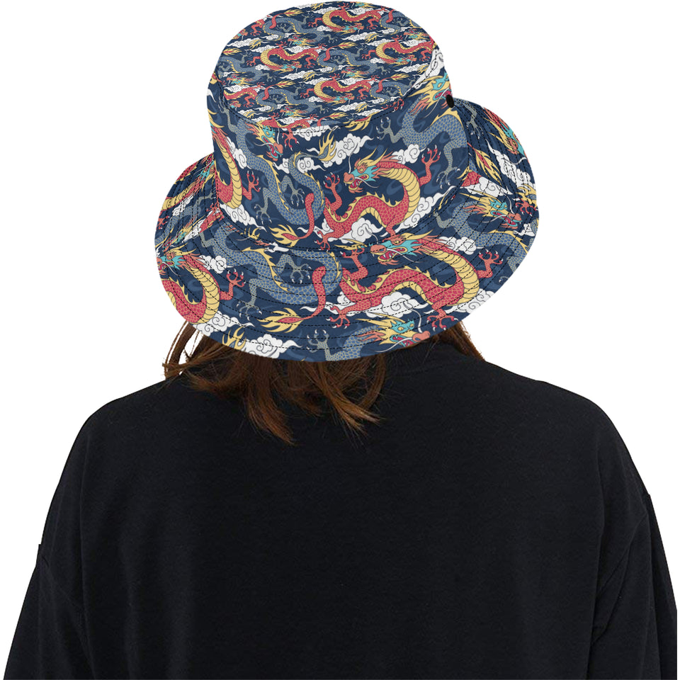 Blue red dragon cloud pattern Unisex Bucket Hat