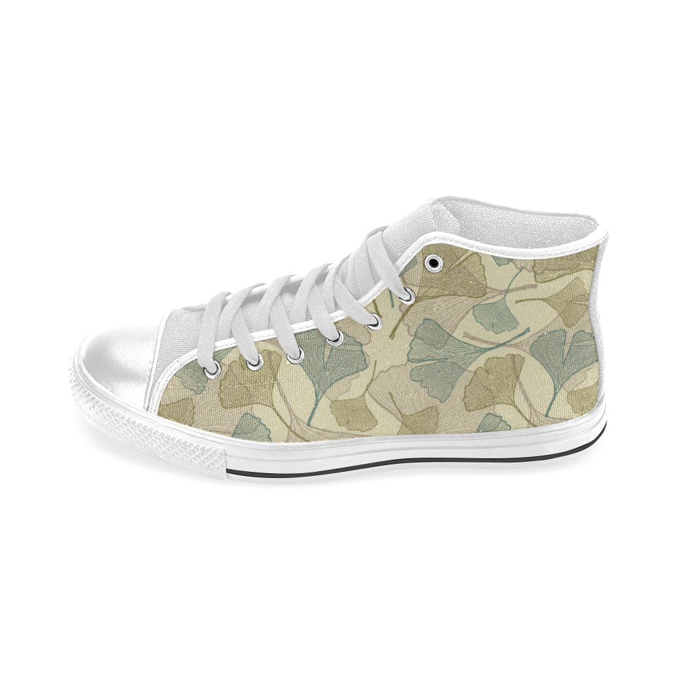 Ginkgo leaves design pattern Men's High Top Canvas Shoes White