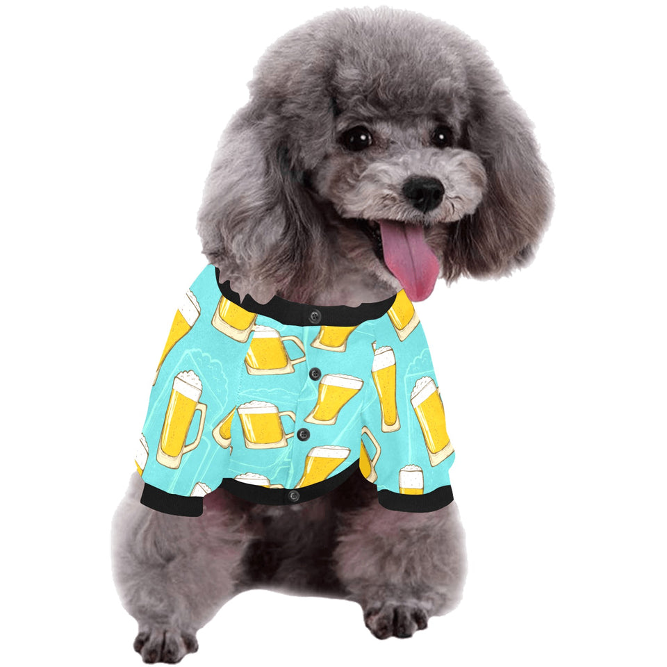 Beer pattern green background All Over Print Pet Dog Round Neck Fuzzy Shirt