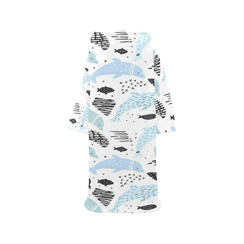Cute dolphins Childish Style pattern Blanket Robe with Sleeves