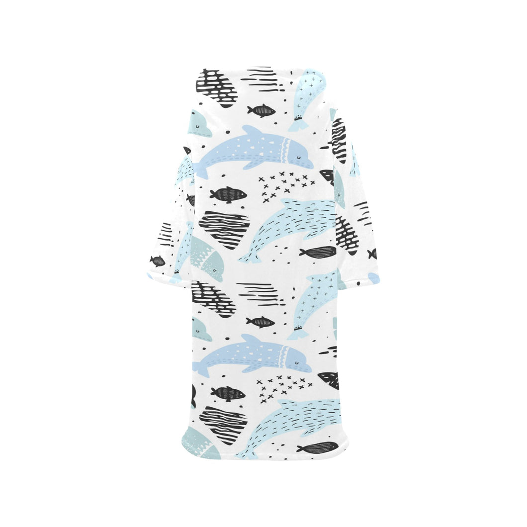 Cute dolphins Childish Style pattern Blanket Robe with Sleeves