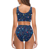 Music Notes Pattern Print Design 03 Chest Bowknot High Waisted Bikini Swimsuit
