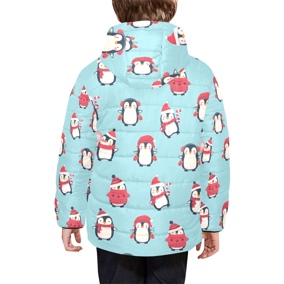Cute penguin christmas design pattern Kids' Boys' Girls' Padded Hooded Jacket
