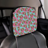 Beagle muzzles turquoise paint splashes pink patte Car Headrest Cover