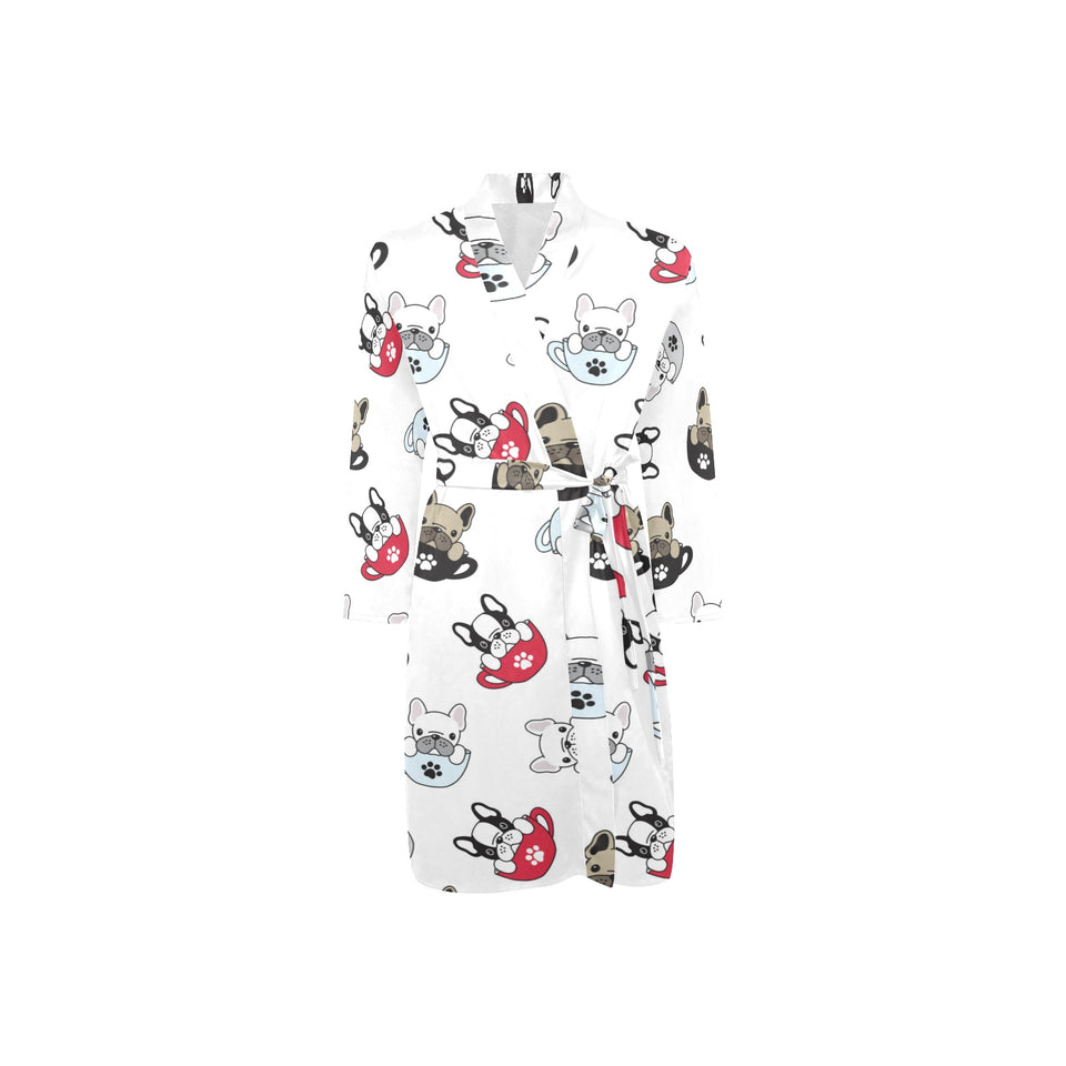 French bulldog cup paw pattern Men's Long Sleeve Belted Night Robe