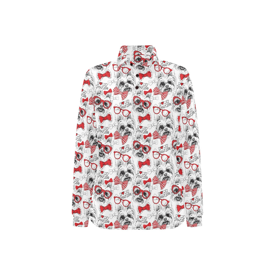 Yorkshire Terrier Pattern Print Design 04 Women's Long Sleeve Polo Shirt