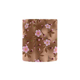 Pink sakura cherry blossom drak brown background Morphing Mug Heat Changing Mug