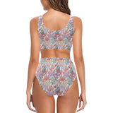 Coral Reef Pattern Print Design 03 Chest Bowknot High Waisted Bikini Swimsuit