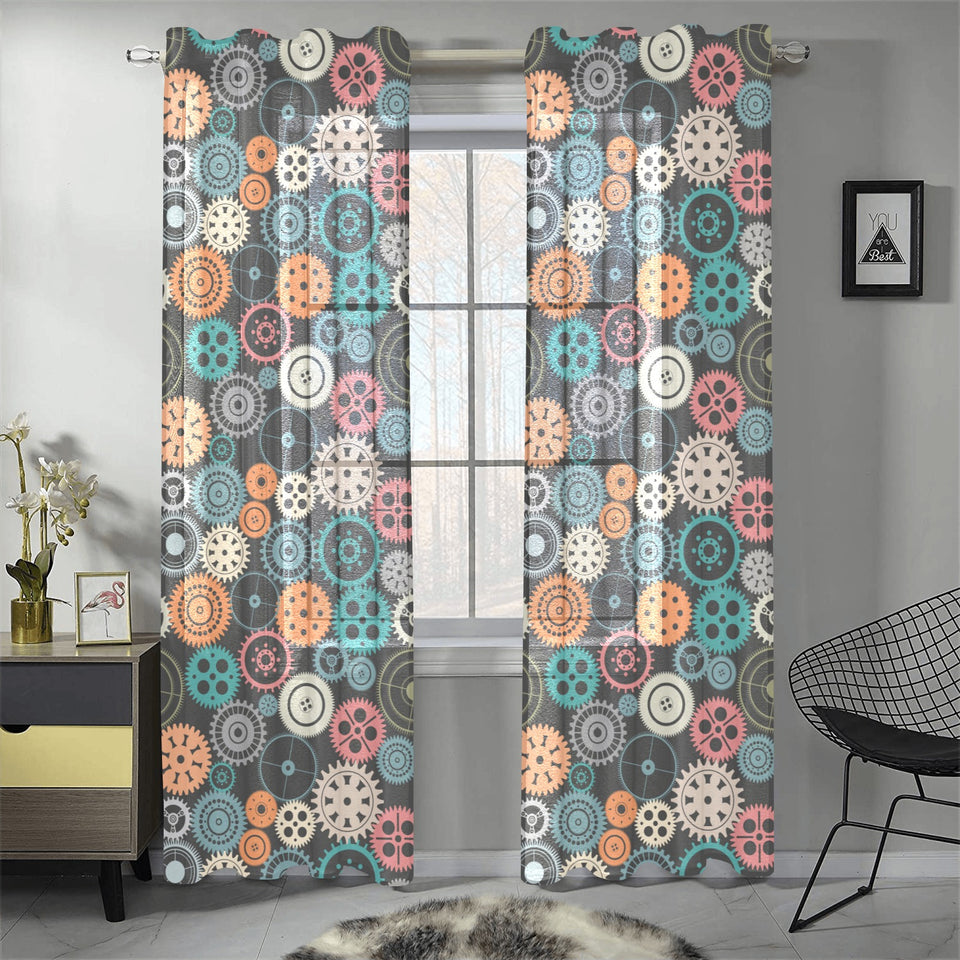 Gear Pattern Print Design 05 Gauze Curtain
