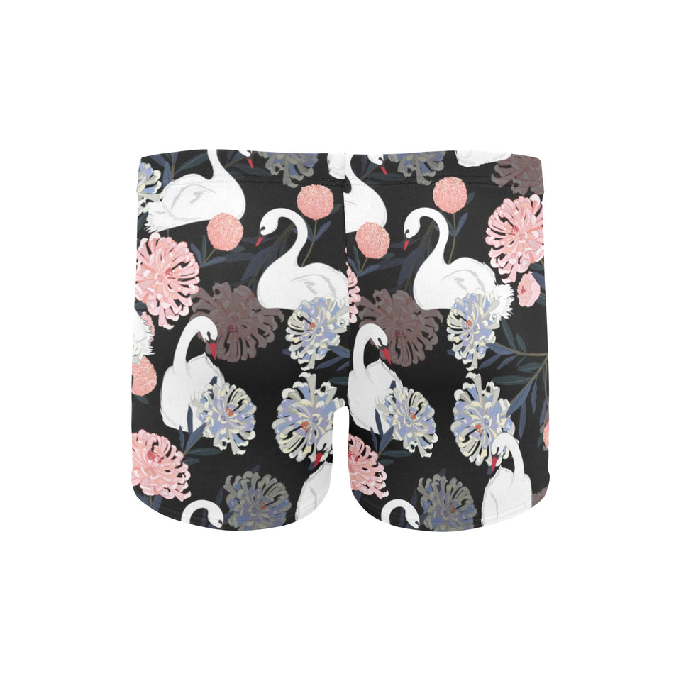 white swan blooming flower pattern Men's Swimming Trunks