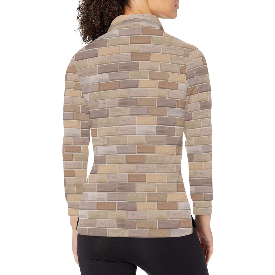 Brick Printed Pattern Print Design 01 Women's Long Sleeve Polo Shirt