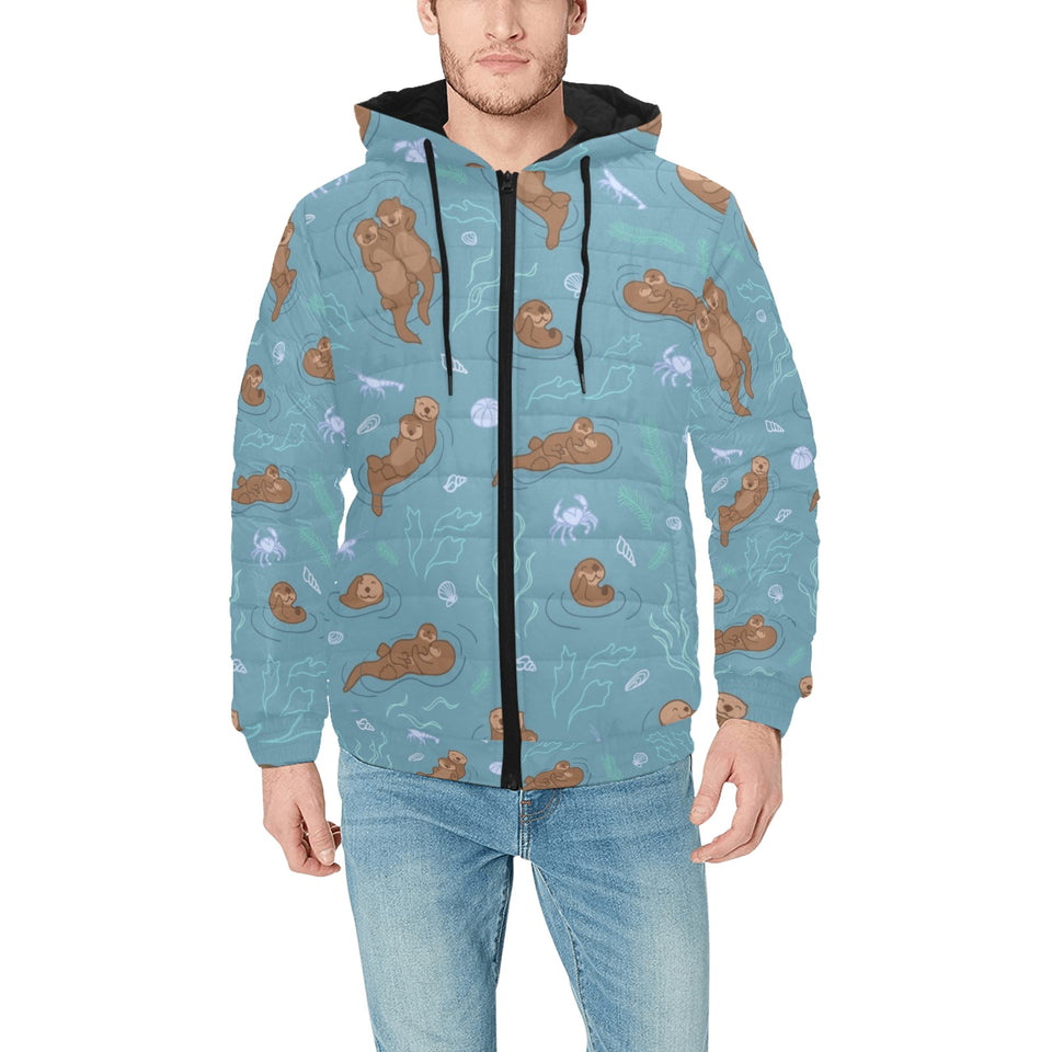 Sea otters pattern Men's Padded Hooded Jacket