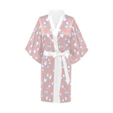 coral white heart pattern Women's Short Kimono Robe