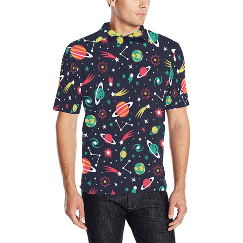 colorful space pattern planet star Men's All Over Print Polo Shirt
