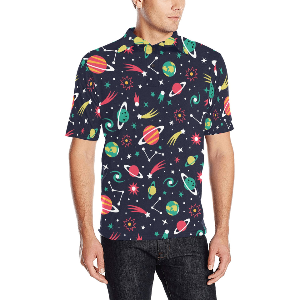 colorful space pattern planet star Men's All Over Print Polo Shirt