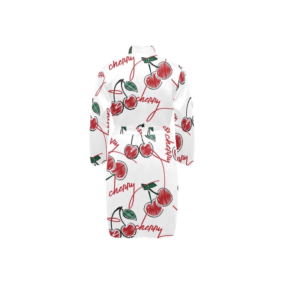 Hand drawn cherry pattern Men's Long Sleeve Belted Night Robe