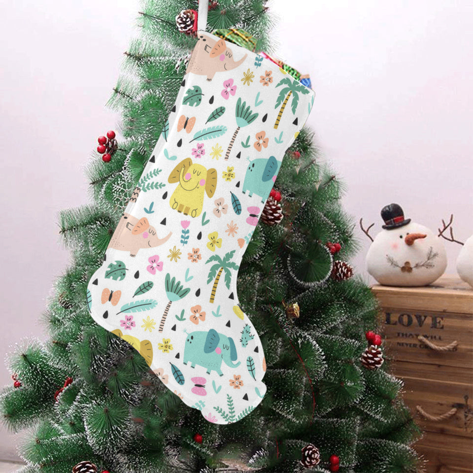 Cute elephants palm tree flower butterfly pattern Christmas Stocking