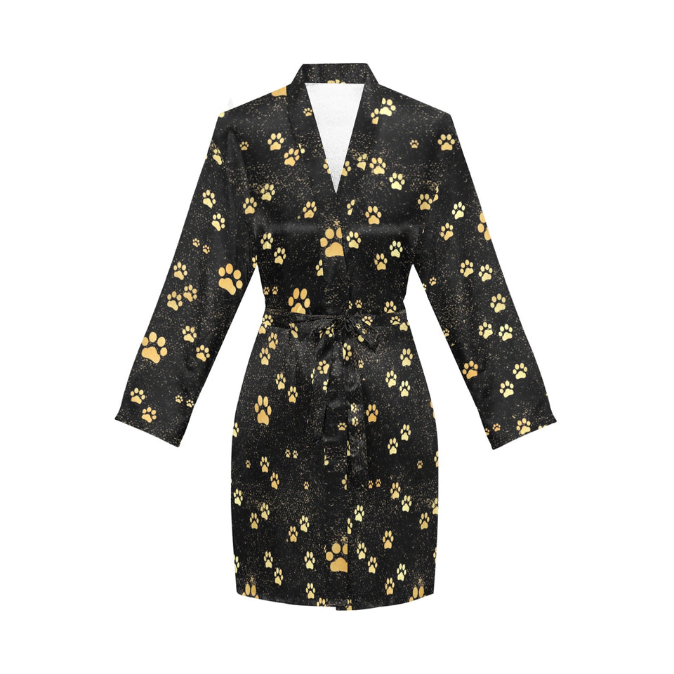 Dog Paws Pattern Print Design 05 Women's Long Sleeve Belted Night Robe