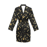 Dog Paws Pattern Print Design 05 Women's Long Sleeve Belted Night Robe